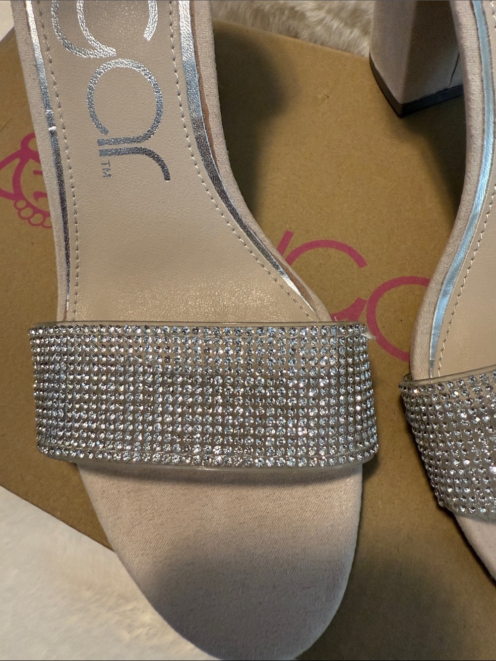 Sugar Rhinestone Nude Block Heel Sandals - Picture 4 of 11